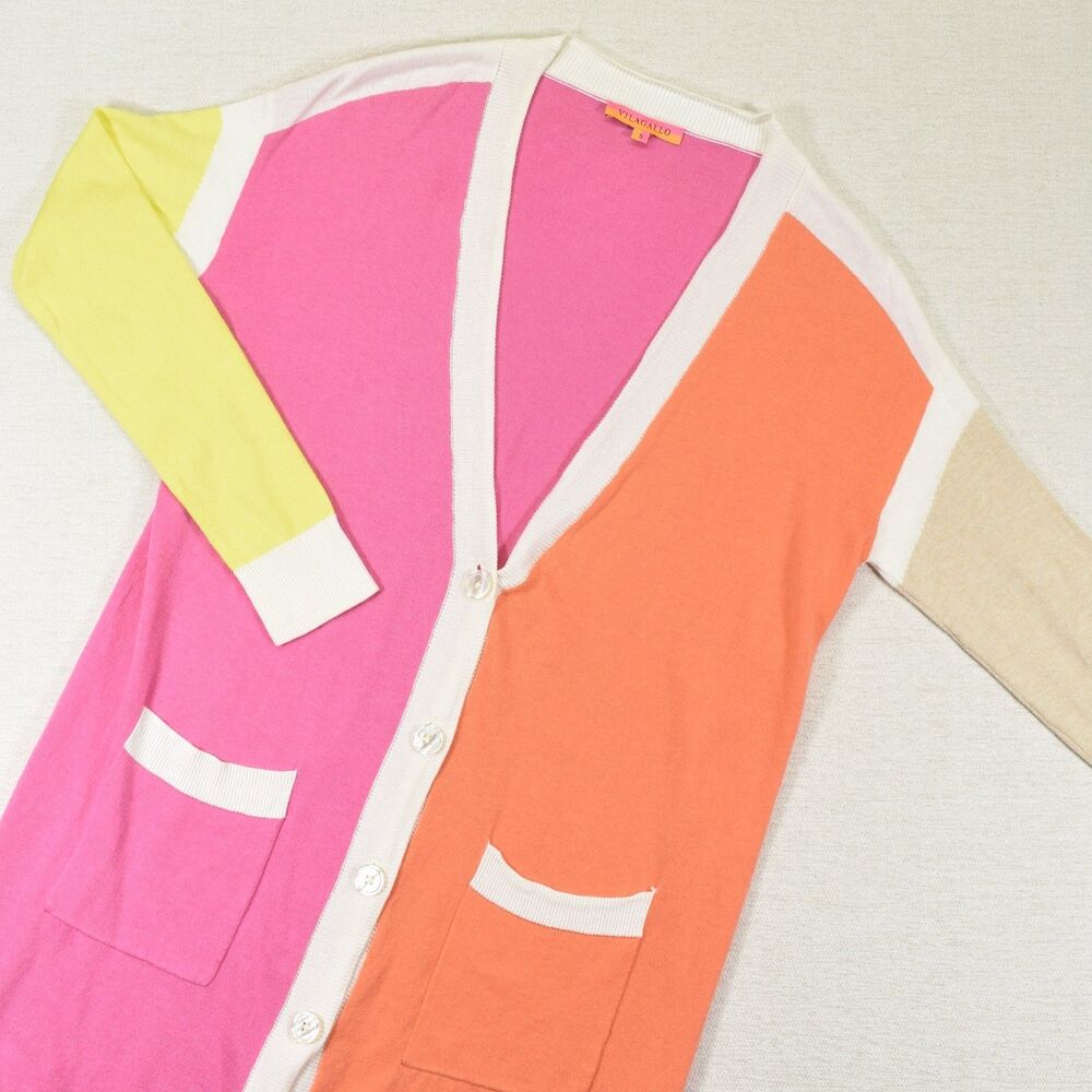 Vilagallo Womens S Colorblock Longline Cardigan Sweater Duster Cashmere Blend